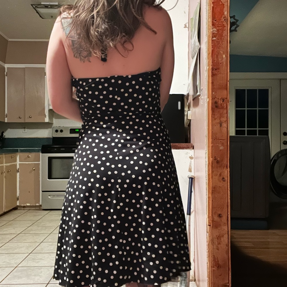 Black & White Polka Dot Halter Style MIDI Dress
